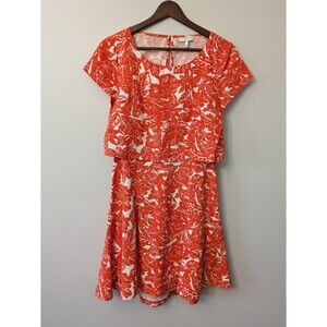 Joie Silk Linen Floral Dress Orange Summer Dress Tropical Twofer Mini XS $348